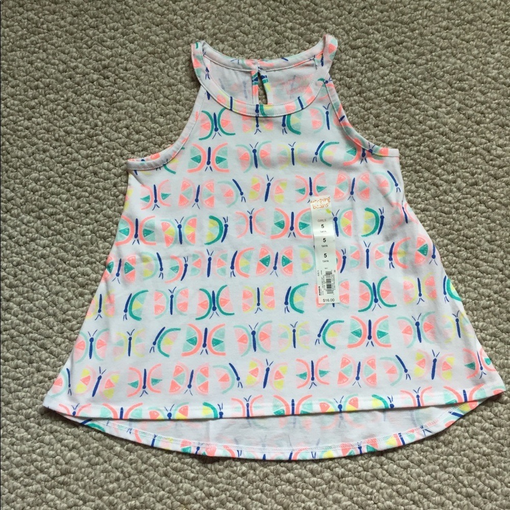 Girls Butterfly Tank Top Size 5 White Multicolor Flutter Sleeve Summer Casual